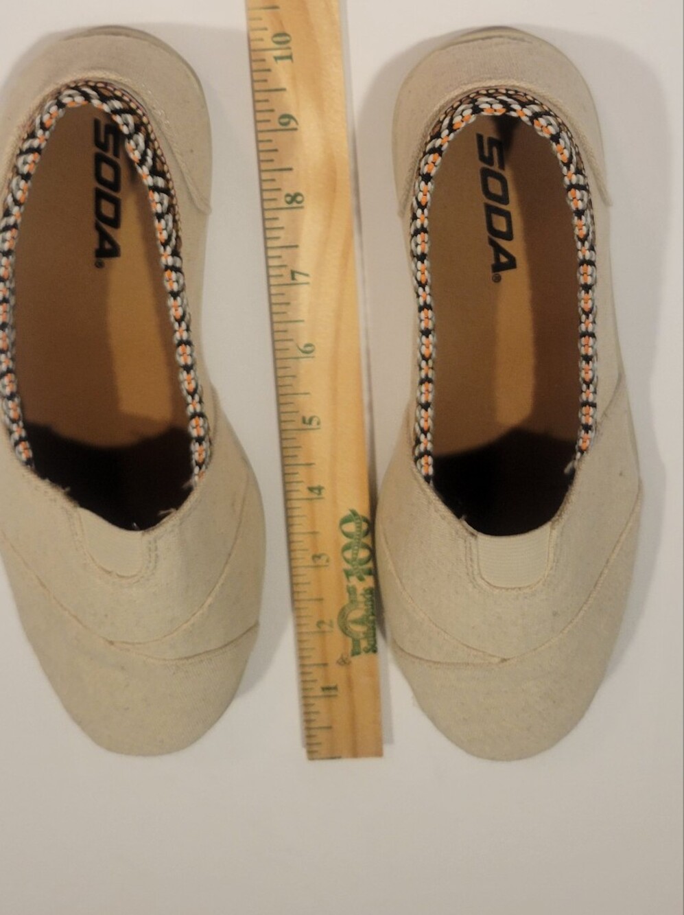 Size 6 NWOT Soda Neutral Beige Canvas Slip-Ons with Braided Trim